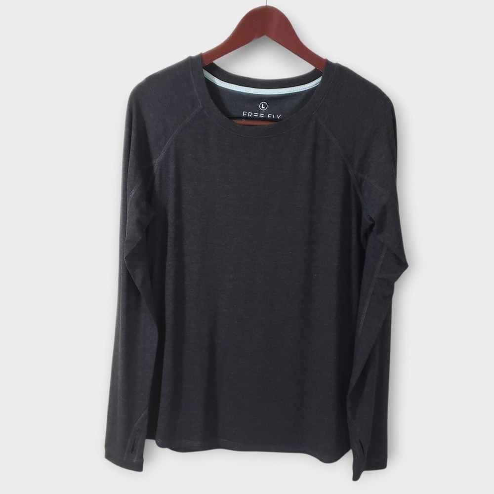 Free Fly Mens Lightweight Bamboo Long Sleeve T Shirt Top Charcoal Gray Large